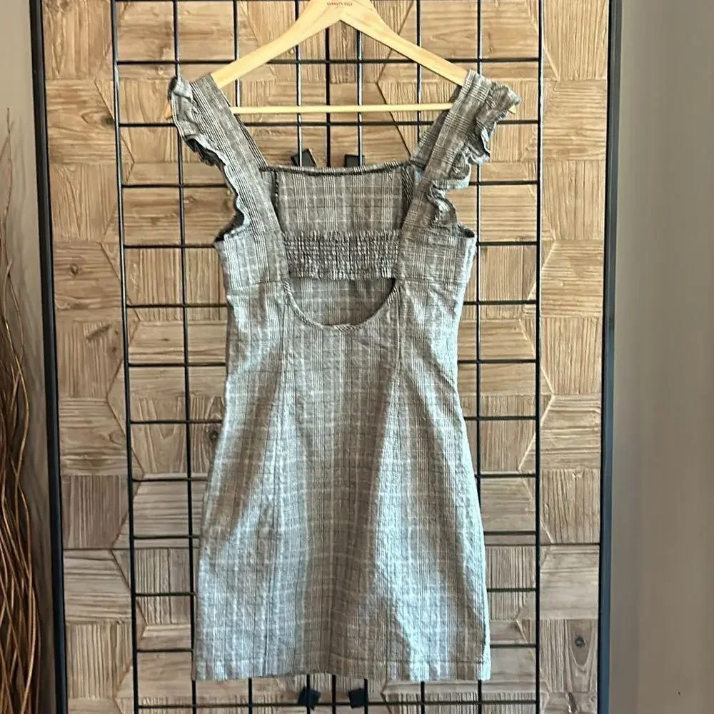 Jack by BB Dakota Mini Dress 2 Plaid Ruffle Strap Cut Out Back Retro Glam - Picture 5 of 9